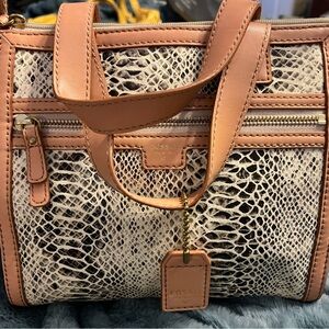Fossil Snake Print Leather Tote